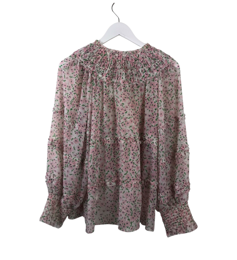 ALICE + OLIVIA FLORAL BALLOON SLEEVE DESIGNER BLOUSE WHITE PINK XLARGE