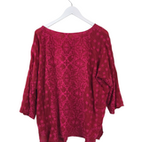 JOHNNY WAS EMBROIDERED 3/4 SLEEVE DESIGNER TOP RED FUCHSIA XLARGE