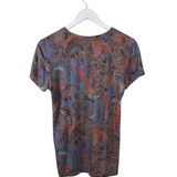 L'AGENCE TEE PRINT SHORT SLEEVE DESIGNER TOP BEIGE BLUE SMALL