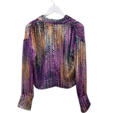 RAMY BROOK PRINT LONG SLEEVE DESIGNER BLOUSE PURPLE TAN SMALL