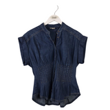 PILCRO RET$118 DENIM SHORT SLEEVE BLOUSE BLUE XSMALL