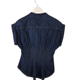 PILCRO RET$118 DENIM SHORT SLEEVE BLOUSE BLUE XSMALL