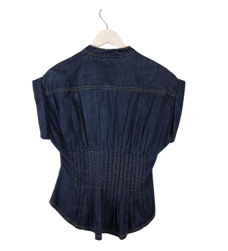 PILCRO RET$118 DENIM SHORT SLEEVE BLOUSE BLUE XSMALL