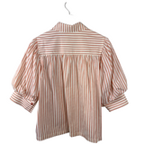JADE BY MELODY TAM STRIPE PUFF SLEEVE BLOUSE WHITE ORANGE SMALL