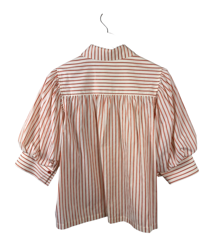 JADE BY MELODY TAM STRIPE PUFF SLEEVE BLOUSE WHITE ORANGE SMALL