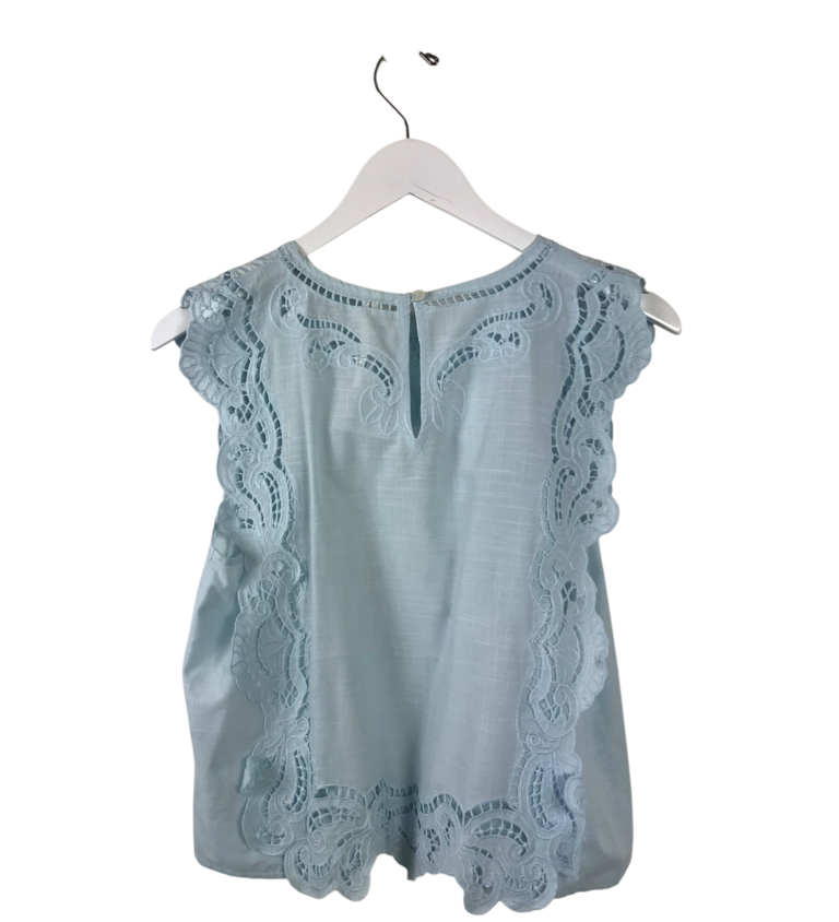 ANTHROPOLOGIE EMBROIDERED FLUTTER SLEEVE TOP BLUE SMALL