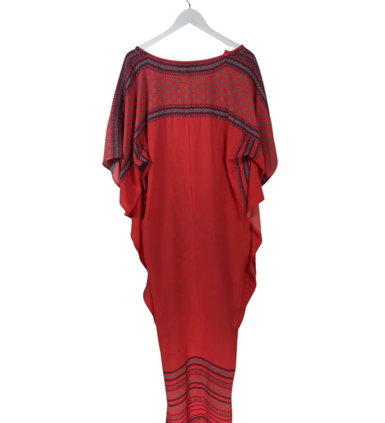 BCBGMAXAZRIA HI-LOW MAXI DESIGNER KAFTAN CORAL BLUE M/L