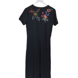JOHNNY WAS KNIT EMBROIDERED SHORT SLEEVE DESIGNER DRESS BLACK MULTI MEDIUM