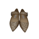 JIMMY CHOO "CHERI" GLITTER FLATS w/ CRYSTALS w/ BOX LUXE SHOES GOLD 40
