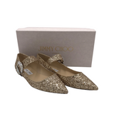 JIMMY CHOO "CHERI" GLITTER FLATS w/ CRYSTALS w/ BOX LUXE SHOES GOLD 40