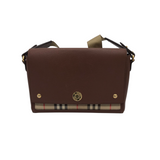 BURBERRY MED. NOTE LEATHER CHECK CROSSBODY LUXE HANDBAG BROWN