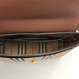 BURBERRY MED. NOTE LEATHER CHECK CROSSBODY LUXE HANDBAG BROWN