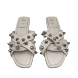 CHRISTIAN LOUBOUTIN MISS SPIKA CLUB LEATHER FLATS SLIDES LUXE SHOES WHITE 42