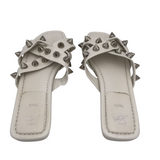 CHRISTIAN LOUBOUTIN MISS SPIKA CLUB LEATHER FLATS SLIDES LUXE SHOES WHITE 42