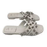 CHRISTIAN LOUBOUTIN MISS SPIKA CLUB LEATHER FLATS SLIDES LUXE SHOES WHITE 42