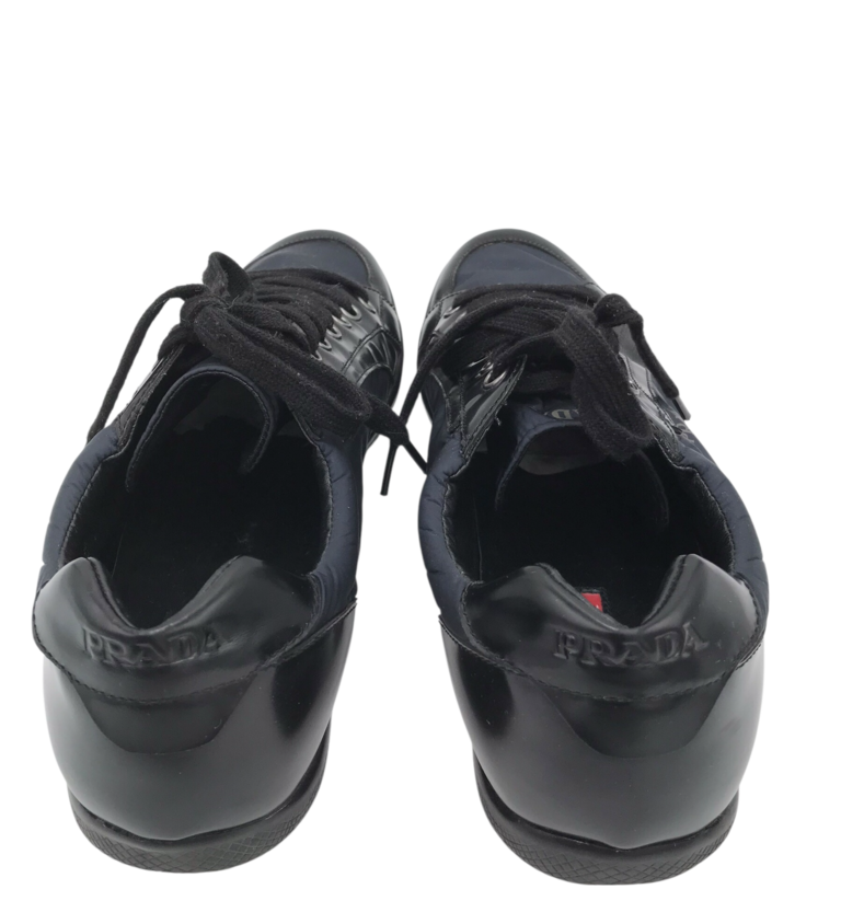 PRADA NYLON/PATENT LEATHER SNEAKERS LUXE MEN SHOES NAVY 12