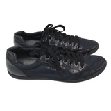 PRADA NYLON/PATENT LEATHER SNEAKERS LUXE MEN SHOES NAVY 12