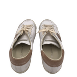 RET$320 DISTRESSED LEATHER SNEAKER SHOES WHITE TAUPE 39
