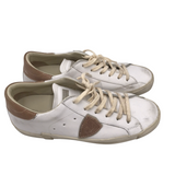 RET$320 DISTRESSED LEATHER SNEAKER SHOES WHITE TAUPE 39