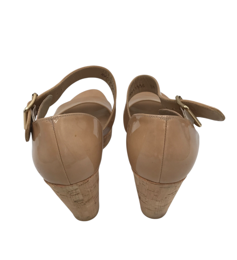 STUART WEITZMAN PATENT CORK WEDGE SHOES TAN 8.5