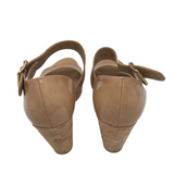 STUART WEITZMAN PATENT CORK WEDGE SHOES TAN 8.5
