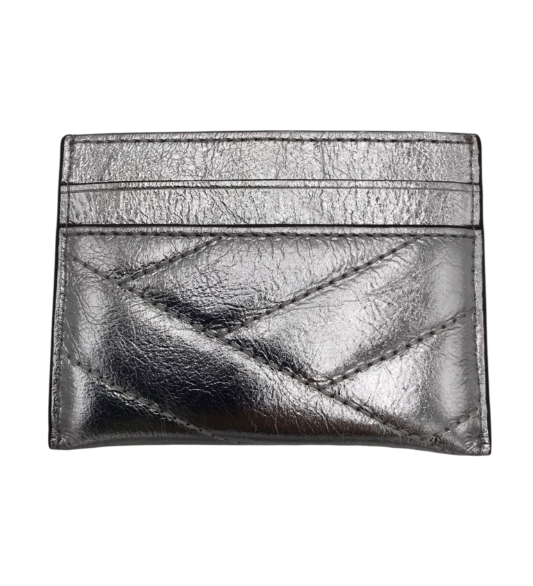 TORY BURCH QUILTED CARD HOLDER WALLET SILVER