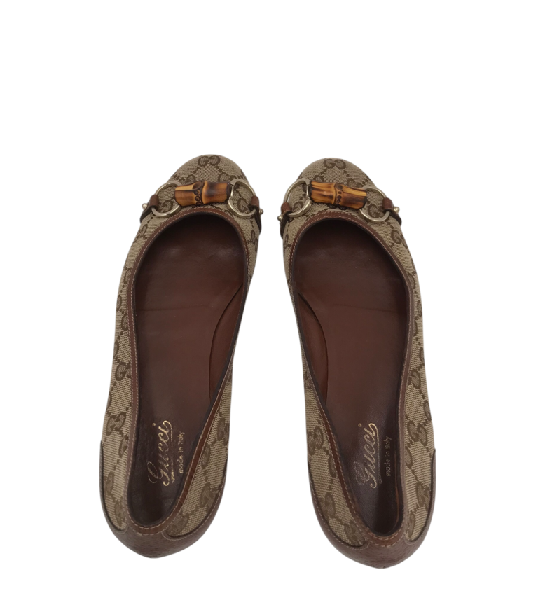 GUCCI GG BAMBOO HORSEBIT FLATS LUXE SHOES BEIGE 8.5