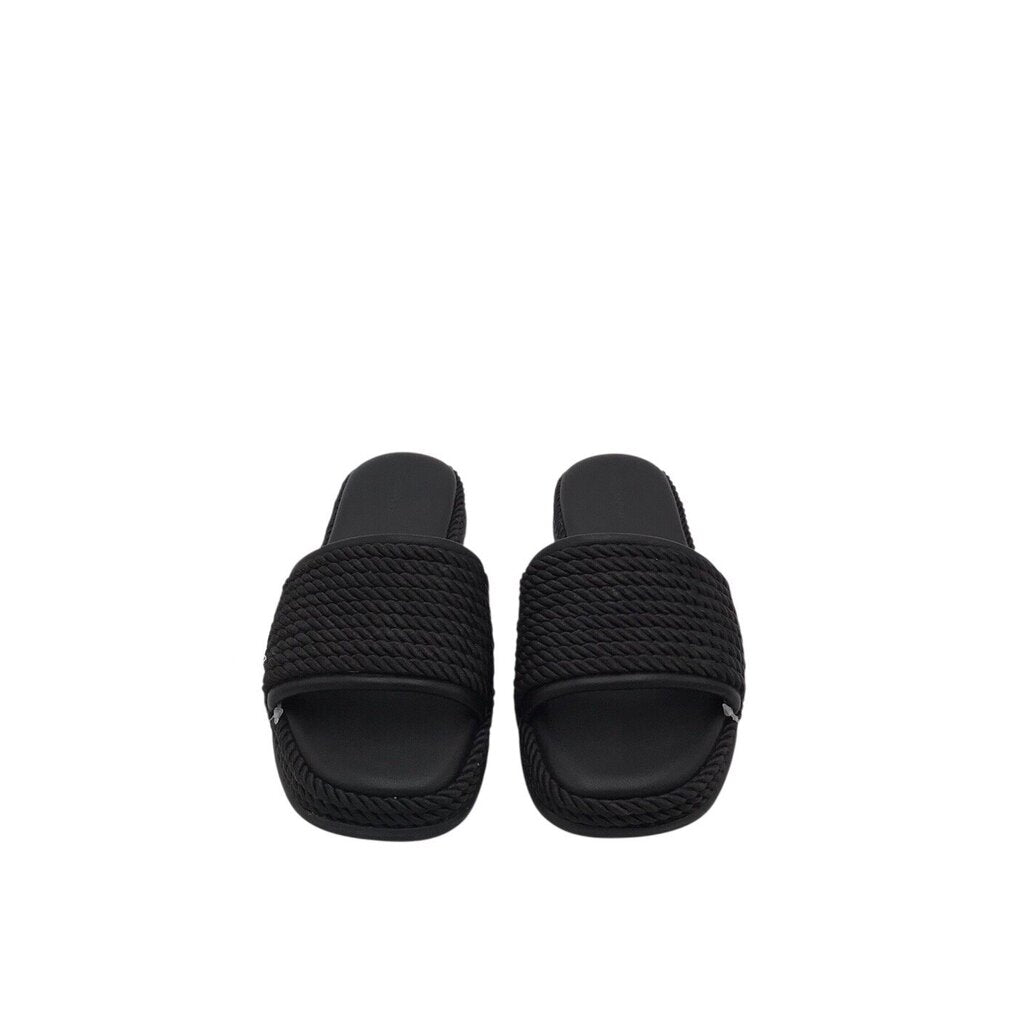 TORY BURCH ROPE PLATFORM SLIDE DESIGNER SHOES BLACK 8