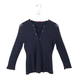 CAROLINA HERRERA LACE LONG SLEEVE DESIGNER TOP NAVY SMALL