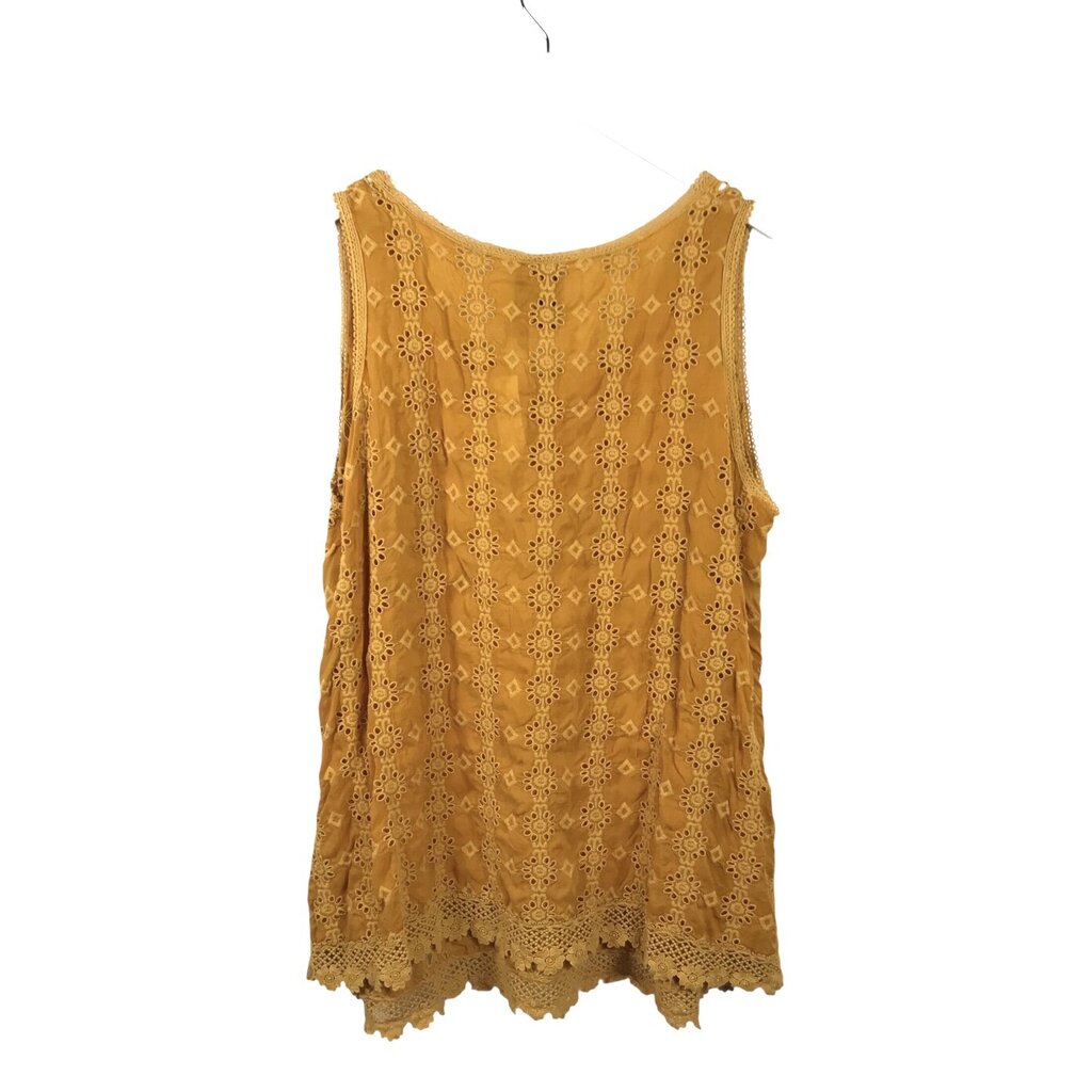 JOHNNY WAS EYELET SLEEVELESS DESIGNER TOP MUSTARD 1X