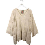 JOHNNY WAS EMBROIDERED LONG SLEEVE DESIGNER BLOUSE CREAM XXLARGE