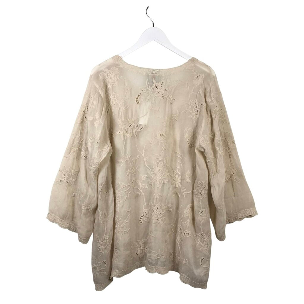 JOHNNY WAS EMBROIDERED LONG SLEEVE DESIGNER BLOUSE CREAM XXLARGE