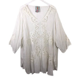 JOHNNY WAS EYELET LONG SLEEVE DESIGNER BLOUSE WHITE 2X