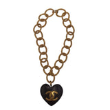 CHANEL VINTAGE WOODEN HEART PEDANT NECKLACE LUXE JEWELRY 18" chain