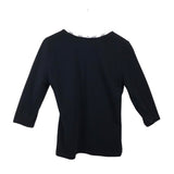 BURBERRY LONDON PLAID TRIM 3/4 SLEEVE LUXE TOP BLACK TAN LARGE