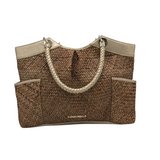 ELAINE TURNER WOVEN SHOULDER TOTE HANDBAG BROWN GOLD 15L x 13H x 4W
