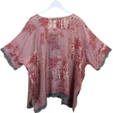 JOHNNY WAS SILK FLORAL SHORT SLEEVE DESIGNER TOP PINK RED 2X