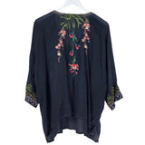 JOHNNY WAS EMBROIDERED 3/4 SLEEVE DESIGNER TOP GREY MULTI XXLARGE