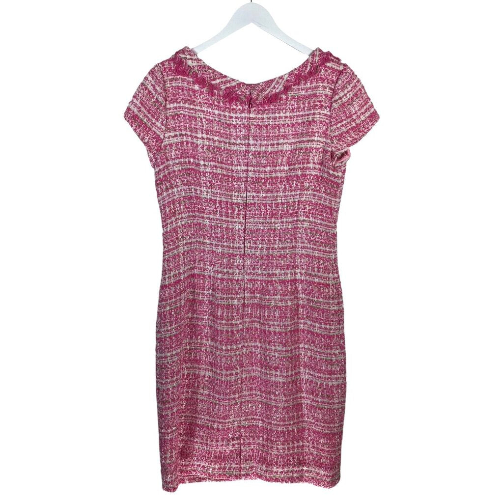 SARA CAMPBELL TWEED SHORT SLEEVE DESIGNER DRESS PINK WHITE 10