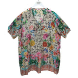 JOHNNY WAS SILK FLORAL SHORT SLEEVE DESIGNER TOP MULTI 1X