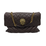 KURT GEIGER RET$368 LARGE LEATHER QUILTED SHOUDLER HANDBAG CHOCOLATE