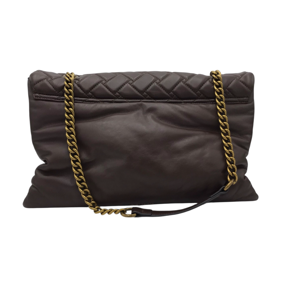 KURT GEIGER RET$368 LARGE LEATHER QUILTED SHOUDLER HANDBAG CHOCOLATE