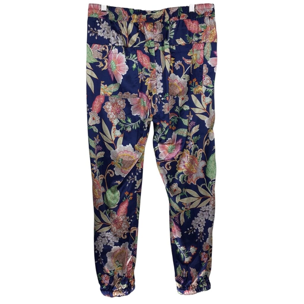 JOHNNY WAS SILK JOGGER DESIGNER PANT BLUE PINK MEDIUM