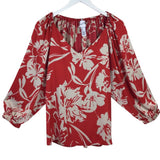 JOSEPH RIBKOFF FLORAL LONG SLEEVE DESIGNER TOP RED WHITE 8
