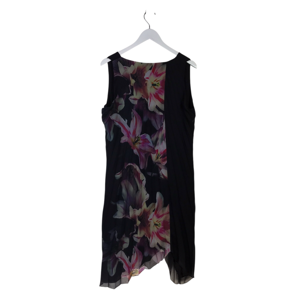 KOMAROV FLORAL SLEEVELESS DESIGNER DRESS BLACK FUCHSIA LARGE