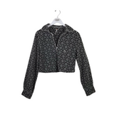 FREE PEOPLE RET$128 EYELET LONG SLEEVE CROP BLOUSE BLACK WHITE MEDIUM