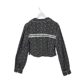 FREE PEOPLE RET$128 EYELET LONG SLEEVE CROP BLOUSE BLACK WHITE MEDIUM