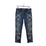 JOHNNY WAS RET$350 EMBROIDERED STRAIGHT DESIGNER JEANS BLUE WHITE 27