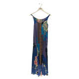 JOHNNY WAS RET$365 FLORAL SLEEVELESS HI-LOW DESIGNER DRESS BLUE MULTI XSMALL
