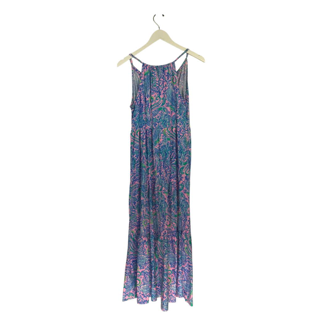 LILLY PULITZER PRINT SLEEVELESS MAXI DESIGNER DRESS BLUE PINK XSMALL